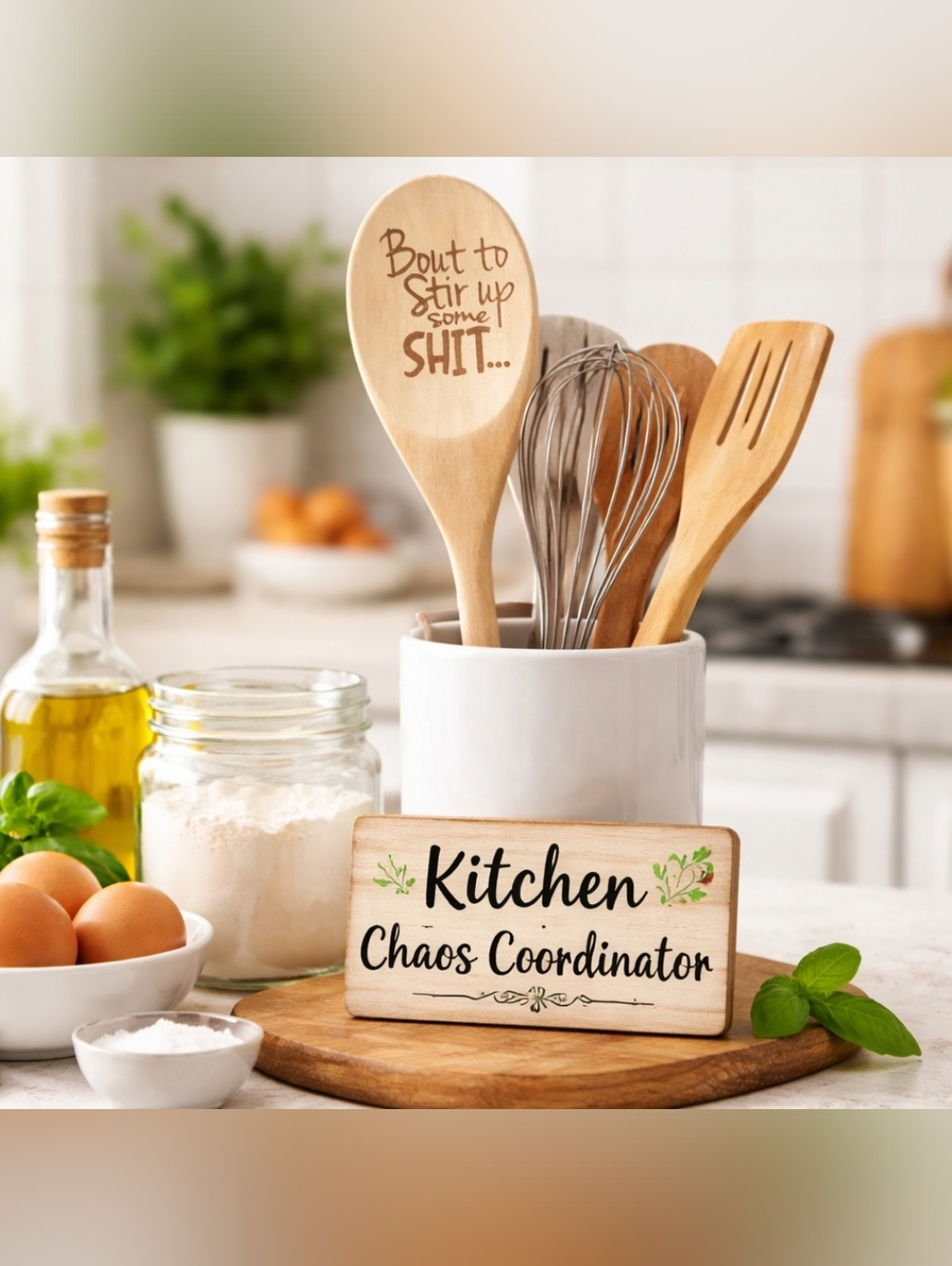 Funny Wooden Spoon “Bout to Stir Up Some Sh*t” Kitchen Decor NWT